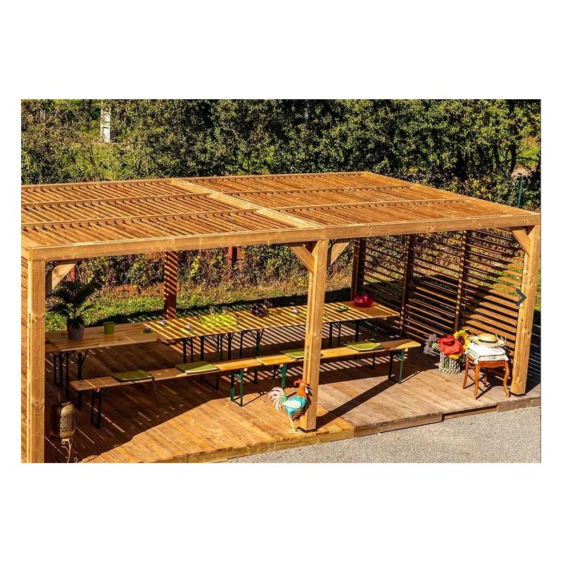 Pergola bioclimatique en bois THT avec lames orientables 10 m² - Habrita