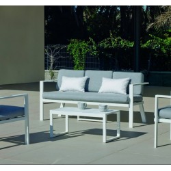 Muebles de jardín Sofá Azores-8 Acabado blanco Telas gris claro 5 plazas Hevea