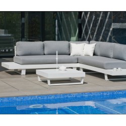 Muebles de jardín esquinero Menfis-7 Aluminio Blanco Gris Claro Telas 4 a 6 plazas Hevea