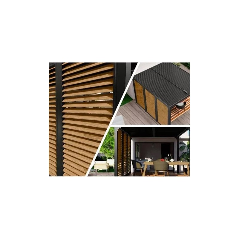 Pergola bioclimatique en bois Douglas 12,20 m² - Façade - Habrita