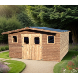 Caseta de jardín de madera maciza Habrita Thermabri de 15,14 m2 con techo de acero